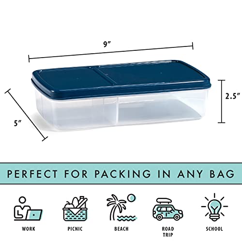 LOTG by Fit + Fresh Bento Box Kit, Three-Compartment Lunch Container Includes 2 Slim Ice Packs, Reusable & Leak-Resistant, Perfect for Insulated Lunch Bag, Lunch Box & More, Navy