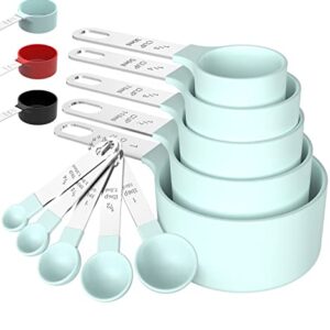 TILUCK Measuring Cups & Spoons Set, Stackable Cups and Spoons, Nesting Measure Cups with Stainless Steel Handle, Kitchen Gadgets for Cooking & Baking (5+5, green)
