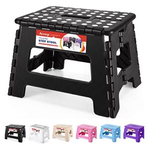acstep folding step stool 9” tall kids step stool holds up to 300 lb plastic foldable step stools for kids non-slip surface with carry handle collapsible stool for home and outdoor(black)