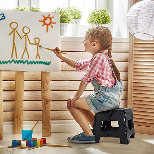 ACSTEP Folding Step Stool 9'' Tall Kids Step Stool Holds Up to 300 lb Plastic Foldable Step Stools for Kids Non-Slip Surface with Carry Handle Collapsible Stool for Home and Outdoor(Black)