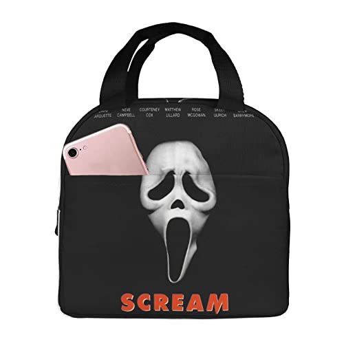 Wushxiao Movie Scream Theme Horror Lunch Bag Teen Reusable Cute Lunch Box Insulated Tote Bag Office Outdoor Picnic Camping Black One Size