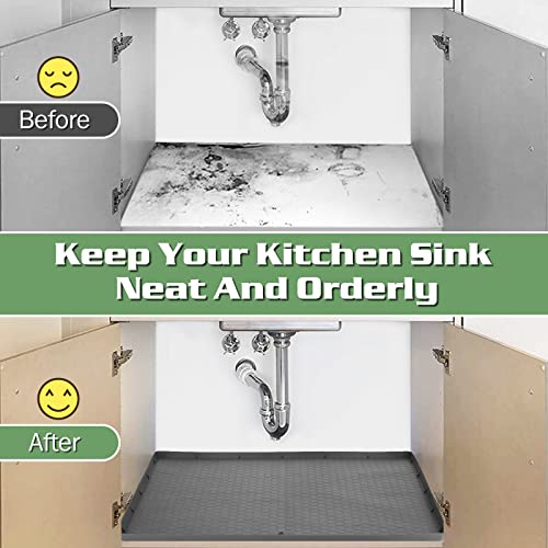 Under Sink Mat for Kitchen, 28" x 22" Silicone Waterproof Moistureproof Shelf Liners Under Sink Liner with Drain Hole, Organizers Fits 30'' Base Cabinets Kitchen Bathroom Cat Litter Box Mat Gate Mat