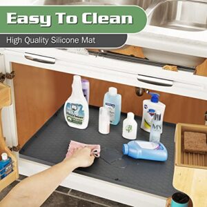 Under Sink Mat for Kitchen, 28" x 22" Silicone Waterproof Moistureproof Shelf Liners Under Sink Liner with Drain Hole, Organizers Fits 30'' Base Cabinets Kitchen Bathroom Cat Litter Box Mat Gate Mat
