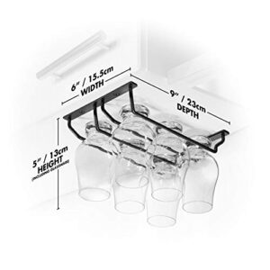 CairnCradle Whiskey Glass Rack - Under Cabinet Whisky Tasting Glasses Holder Storage Hanger Metal Organizer for Bar Kitchen (2 Across x 3 Deep, Matte Black)