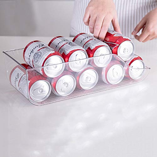 2 Pcs Clear Long Plastic Soda Can Dispenser Storage Organizer Container Bin for Refrigerator,Countertop,Cabinets,Pantry,Hold Up To 9 Standard Size (11oz) Cans