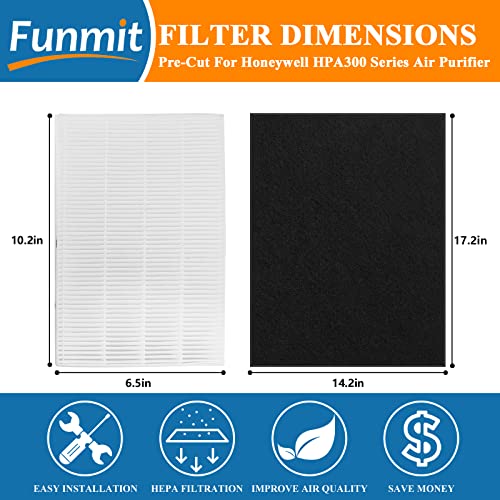 HPA300 HEPA Filter Replacement for Honeywell HPA300 Series Air Purifiers HPA300, HPA300VP, HPA304 HPA3300, HPA5300, Replace HRF-R3 (3 Ture HEPA R Replacement Filter + 4 Activated Carbon Pre-Filter)
