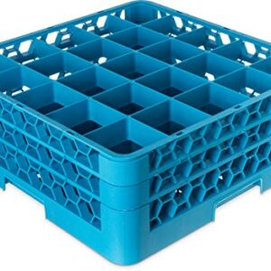 CFS RG25-214 OptiClean 25 Compartment Glass Rack with 2 Extenders, Blue
