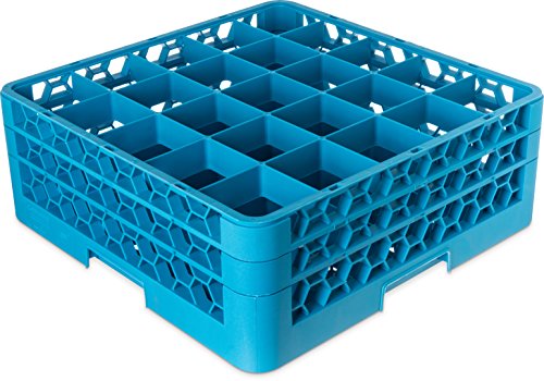 CFS RG25-214 OptiClean 25 Compartment Glass Rack with 2 Extenders, Blue