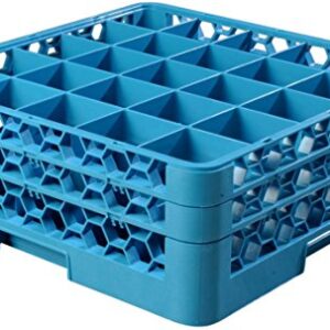 CFS RG25-214 OptiClean 25 Compartment Glass Rack with 2 Extenders, Blue