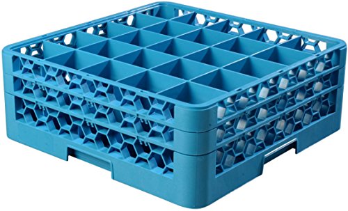 CFS RG25-214 OptiClean 25 Compartment Glass Rack with 2 Extenders, Blue