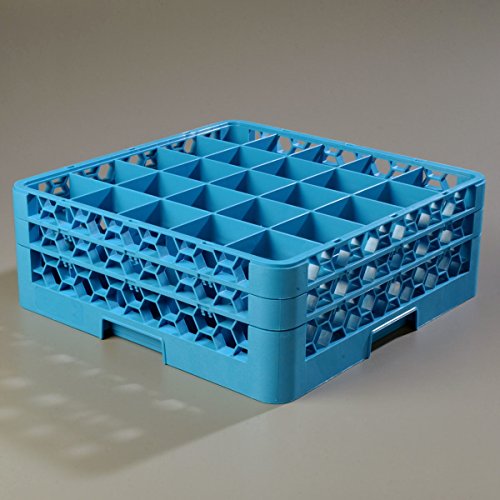 CFS RG25-214 OptiClean 25 Compartment Glass Rack with 2 Extenders, Blue