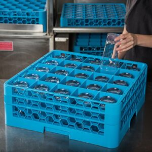 CFS RG25-214 OptiClean 25 Compartment Glass Rack with 2 Extenders, Blue