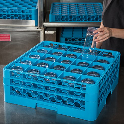 CFS RG25-214 OptiClean 25 Compartment Glass Rack with 2 Extenders, Blue