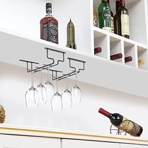 SODUKU Hanging Wine Glass Racks Under Cabinet, 11.8'' Black Stemware Racking Holder for Bar Kitchen Cupboard Shelves, Set of 2