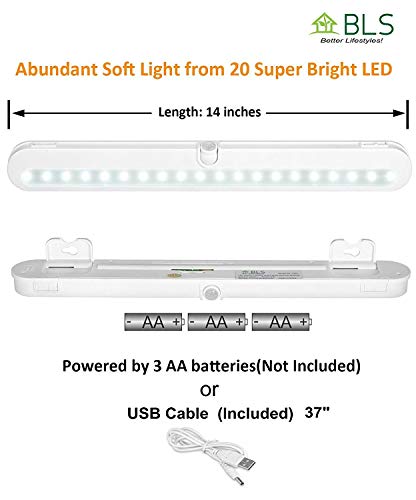 BLS T01L LED Closet Light Super Bright 20 LED Under Cabinet Lighting Battery Powered / DC Input Wireless Motion Sensing Light, Auto On Off Switch, Motion Sensor & Light Sensor, Light Beam Adjustable