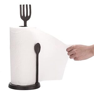 MyGift Cast Iron Farmhouse Paper Towel Holder Countertop with Fork and Spoon Design