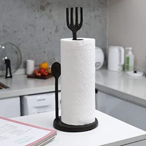 MyGift Cast Iron Farmhouse Paper Towel Holder Countertop with Fork and Spoon Design