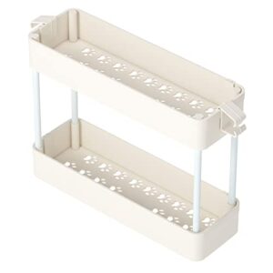 Boeeoan Under Sink Organizers Storage Rack,2 Tier Bathroom Under Sink Shelf Basket with Hooks, Under Kitchen Sink Shelf Multi-purpose, White