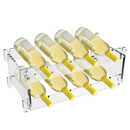 8 Bottle Wine Rack Countertop Free Standing Floor Stackable Modular Countertop Small Wine Holder 2-Tier Display Wine Storage Shelves Transparent Acrylic Wine Bottle Holder for Kitchen Bar Cabinets