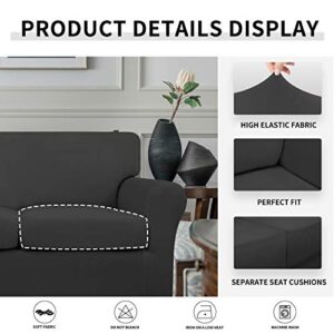 Easy-Going 4 Pieces Stretch Soft Couch Cover for Dogs - Washable Sofa Slipcover for 3 Separate Cushion Couch - Elastic Furniture Protector for Pets, Kids (Sofa, Dark Gray, Large)