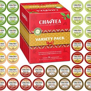 Cha4TEA 36-Count Variety Tea Sampler Pack for Keurig K-Cup Brewers, Multiple Flavors (Green Tea, Black Tea, Jasmine, Earl Grey, Oolong Green Tea, English Breakfast)