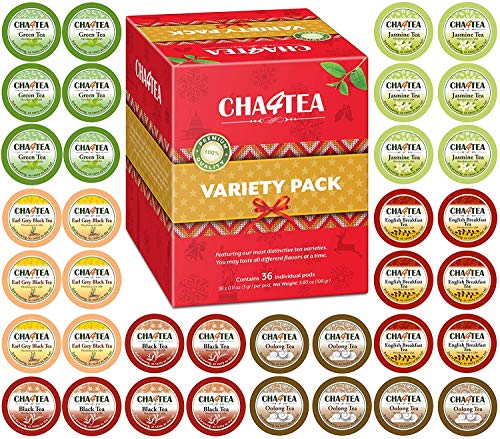 Cha4TEA 36-Count Variety Tea Sampler Pack for Keurig K-Cup Brewers, Multiple Flavors (Green Tea, Black Tea, Jasmine, Earl Grey, Oolong Green Tea, English Breakfast)