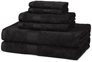 amazon basics 6-piece fade resistant bath, hand and washcloth towel set – black