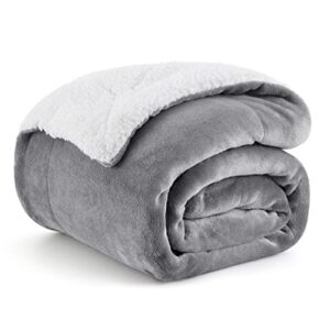bedsure sherpa fleece throw blanket twin size for couch – thick and warm blankets for winter, soft and fuzzy twin blanket for bed, grey, 60×80 inches