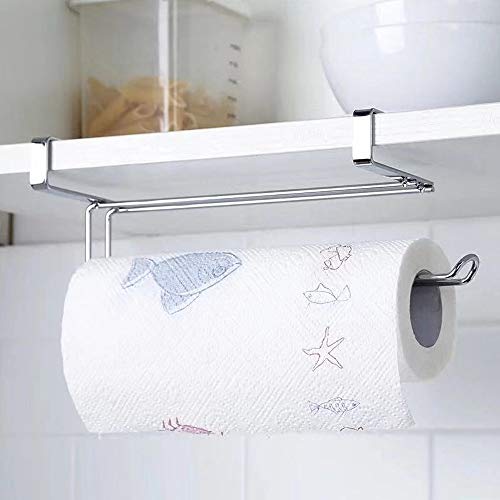 Paper Towel Hanger Holder Stainless Steel Kitchen Roll Paper Towel Holder Tissue Hanger Organizer Rack for Kitchen Under Cabinet Over Door (Paper Towel Holder)