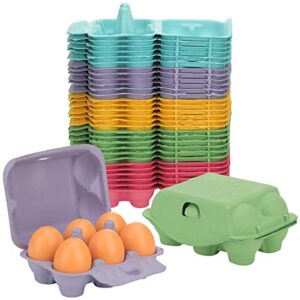 50 pcs easter colorful egg cartons for chicken eggs pulp paper cartons holds bulk 6 cell egg holders reusable sturdy half dozen fresh egg tray holder egg storage containers for family gifts, 5 colors