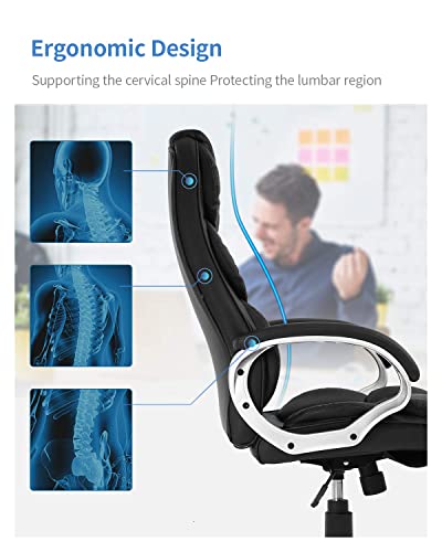 Office Chair Computer High Back Adjustable Ergonomic Desk Chair Executive PU Leather Swivel Task Chair with Armrests Lumbar Support (Black)