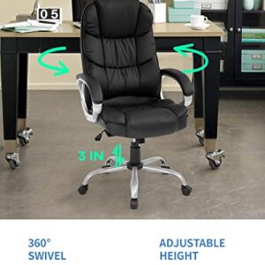 Office Chair Computer High Back Adjustable Ergonomic Desk Chair Executive PU Leather Swivel Task Chair with Armrests Lumbar Support (Black)