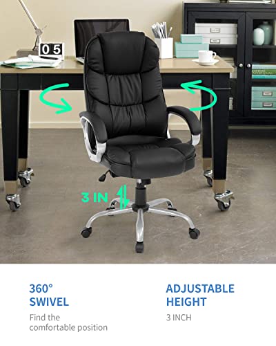 Office Chair Computer High Back Adjustable Ergonomic Desk Chair Executive PU Leather Swivel Task Chair with Armrests Lumbar Support (Black)