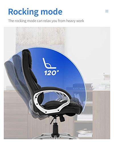 Office Chair Computer High Back Adjustable Ergonomic Desk Chair Executive PU Leather Swivel Task Chair with Armrests Lumbar Support (Black)