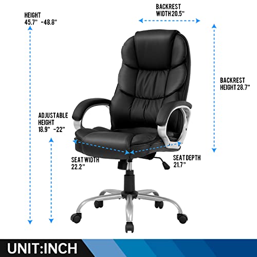 Office Chair Computer High Back Adjustable Ergonomic Desk Chair Executive PU Leather Swivel Task Chair with Armrests Lumbar Support (Black)