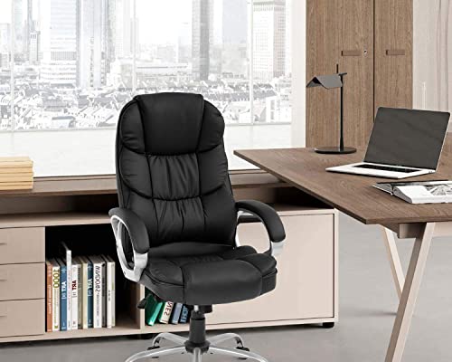 Office Chair Computer High Back Adjustable Ergonomic Desk Chair Executive PU Leather Swivel Task Chair with Armrests Lumbar Support (Black)