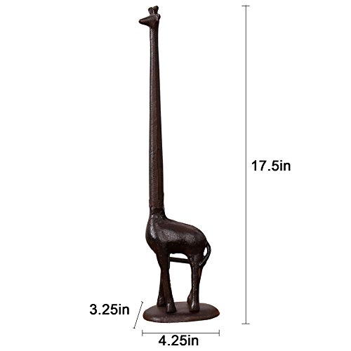 Ogrmar Cast Iron Giraffe Paper Holder Decorative Bathroom Toilet Paper Holder Stand 3.25 X 17.5 X 4.25 Inches (Brown)