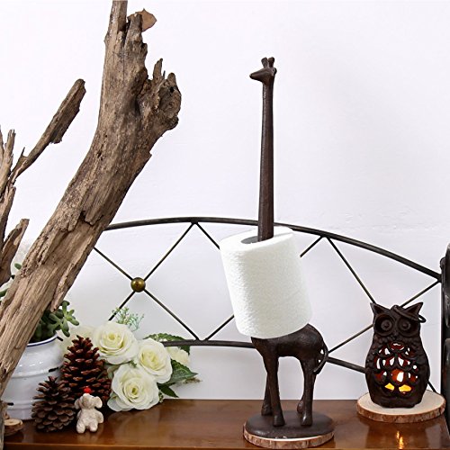 Ogrmar Cast Iron Giraffe Paper Holder Decorative Bathroom Toilet Paper Holder Stand 3.25 X 17.5 X 4.25 Inches (Brown)