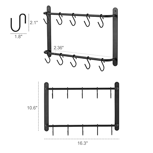 Mkono Mug Racks for Wall 2 Tier Coffee Cup Hanger Holder with 10 Mug Hooks Modern Coffee Mug Hanger Wall Mount Tea Cups Mugs Storage Display Organizer for Kitchen Dining Room Coffee Bar, Black