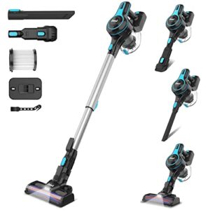 inse cordless vacuum cleaner, 6-in-1 rechargeable stick vacuum with 2200 m-a-h battery, powerful lightweight vacuum cleaner, up to 45 mins runtime, for home hard floor carpet pet hair-n5s azure