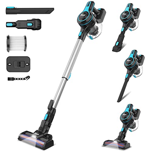 INSE Cordless Vacuum Cleaner, 6-in-1 Rechargeable Stick Vacuum with 2200 m-A-h Battery, Powerful Lightweight Vacuum Cleaner, Up to 45 Mins Runtime, for Home Hard Floor Carpet Pet Hair-N5S Azure