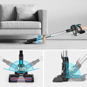 INSE Cordless Vacuum Cleaner, 6-in-1 Rechargeable Stick Vacuum with 2200 m-A-h Battery, Powerful Lightweight Vacuum Cleaner, Up to 45 Mins Runtime, for Home Hard Floor Carpet Pet Hair-N5S Azure