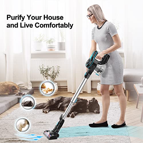 INSE Cordless Vacuum Cleaner, 6-in-1 Rechargeable Stick Vacuum with 2200 m-A-h Battery, Powerful Lightweight Vacuum Cleaner, Up to 45 Mins Runtime, for Home Hard Floor Carpet Pet Hair-N5S Azure