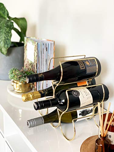 Gold Wine Rack - Wire Wine Rack - Bar Cart Decor - Bar Cart Accessories - Wine Racks Countertop - Gold Kitchen Accessories - Table Top Wine Rack - Freestanding Wine Rack - Modern Century Wine Rack