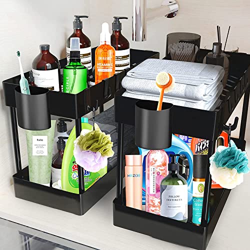 TELEGLO Under Sink Organizer 2-Pack Shelf Under Cabinet Storage Multi-Use for Under Kitchen Bathroom Sink Organizers and Storage