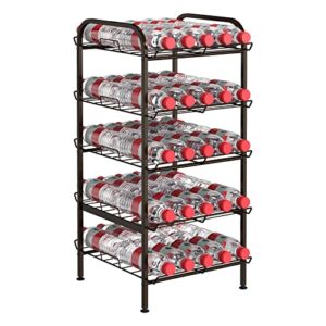 water bottle organizer 5 tier water bottle storage rack metal drink stand freestanding water bottle holder rack for kitchen pantry home party large storage rustic brown