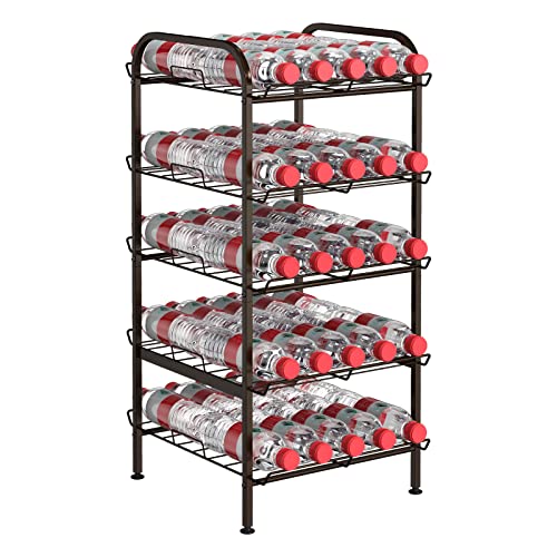 Water Bottle Organizer 5 Tier Water Bottle Storage Rack Metal Drink Stand Freestanding Water Bottle Holder Rack for Kitchen Pantry Home Party Large Storage Rustic Brown