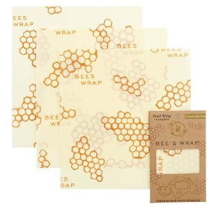 bee’s wrap – medium 3 pack – made in the usa with certified organic cotton – plastic and silicone free – reusable eco-friendly beeswax food wraps – medium (10″ x 11″)