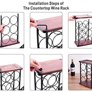 ALLCENER Countertop Wine Rack, Wood Wine Bottle Holder, Perfect for Home Decor & Kitchen Storage Rack, Bar, Cellar, Cabinet, Pantry, etc (Hold 6 Bottles)