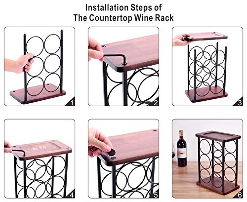 ALLCENER Countertop Wine Rack, Wood Wine Bottle Holder, Perfect for Home Decor & Kitchen Storage Rack, Bar, Cellar, Cabinet, Pantry, etc (Hold 6 Bottles)